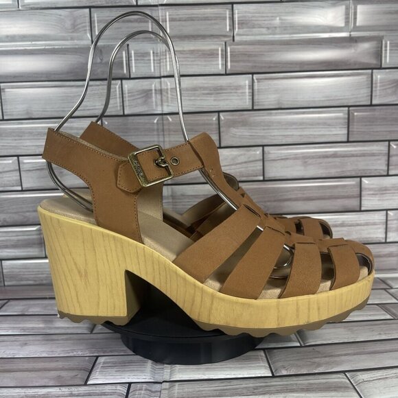 Dr. Scholl's Shoes - Dr. Scholl's Want It All Fisherman Block Heel Brown Leather Sandal Size 11-NEW